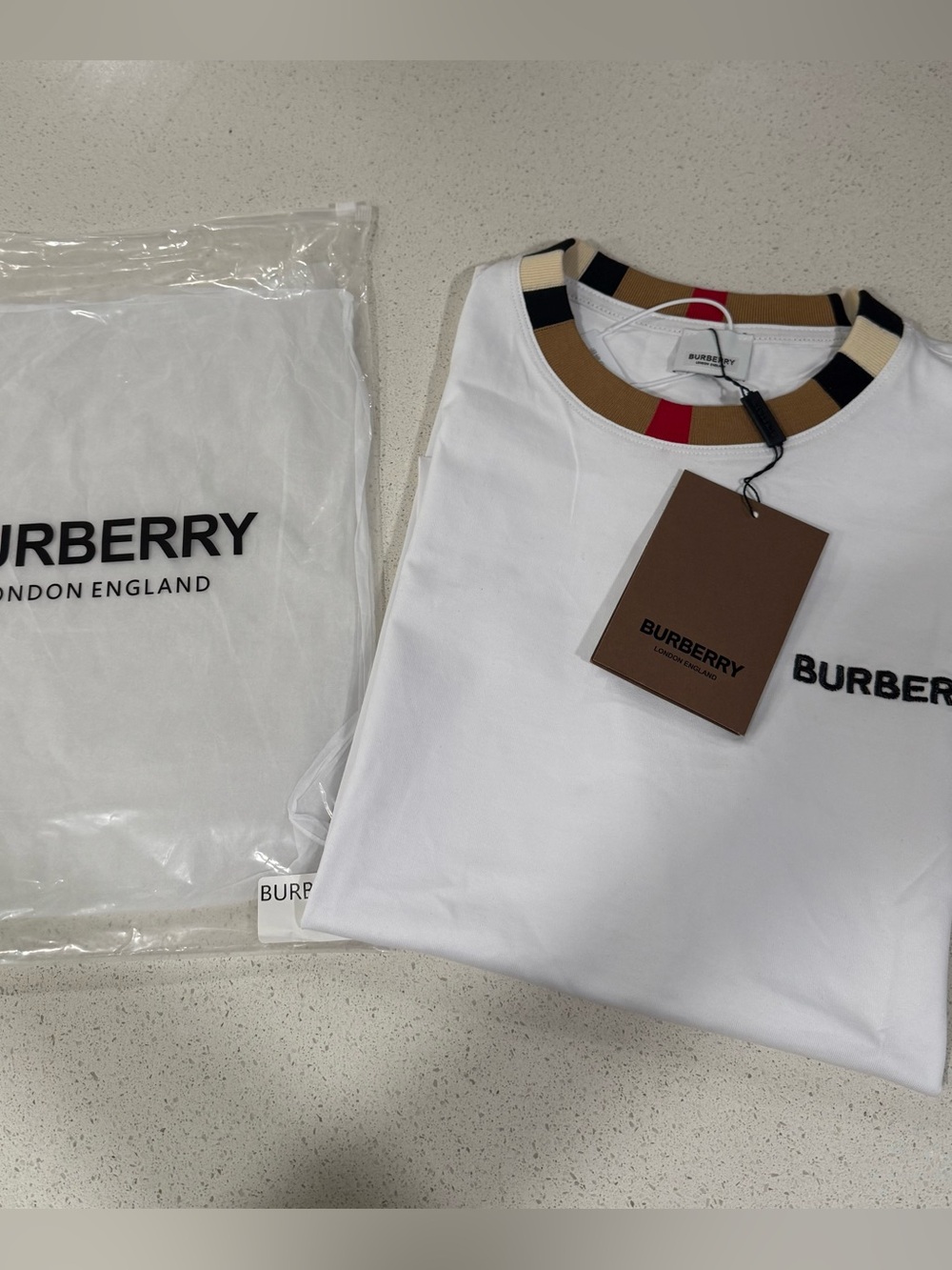 Burberry White Short-Sleeve Tee with Signature Check Collar